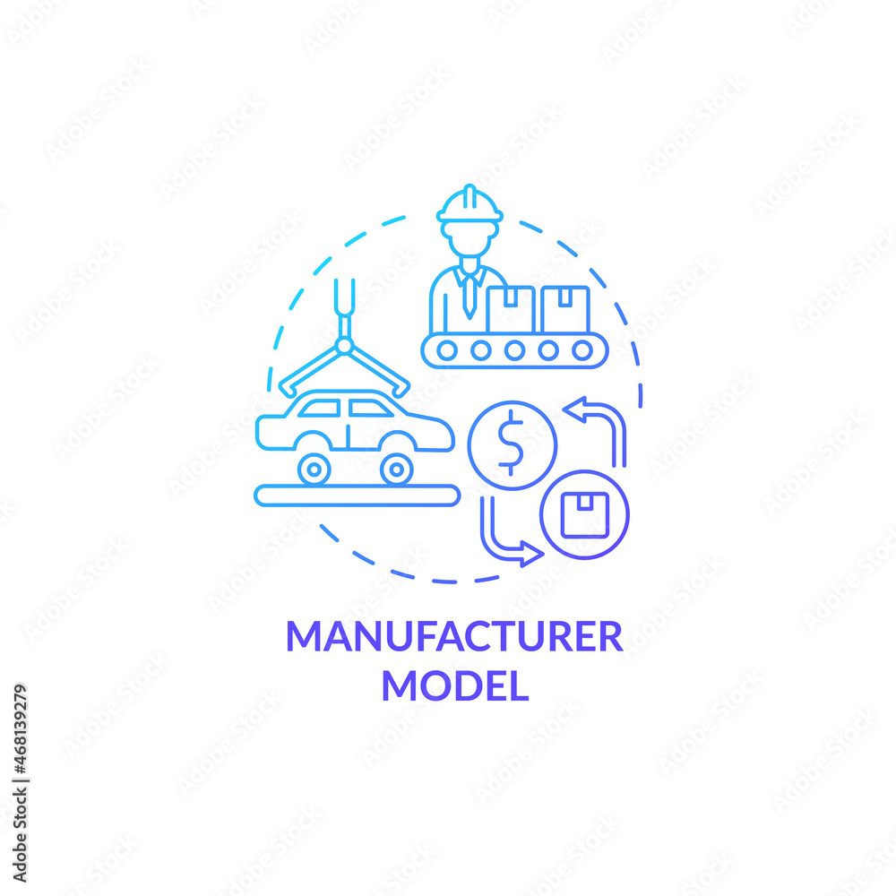 Manufacturing model blue gradient concept icon. Factory production of automobiles. Products distribution. Business model abstract idea thin line illustration. Vector isolated outline color drawing