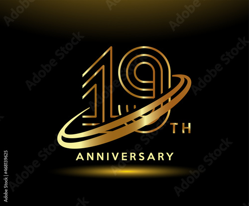 Golden 19  year anniversary celebration logo design inspiration