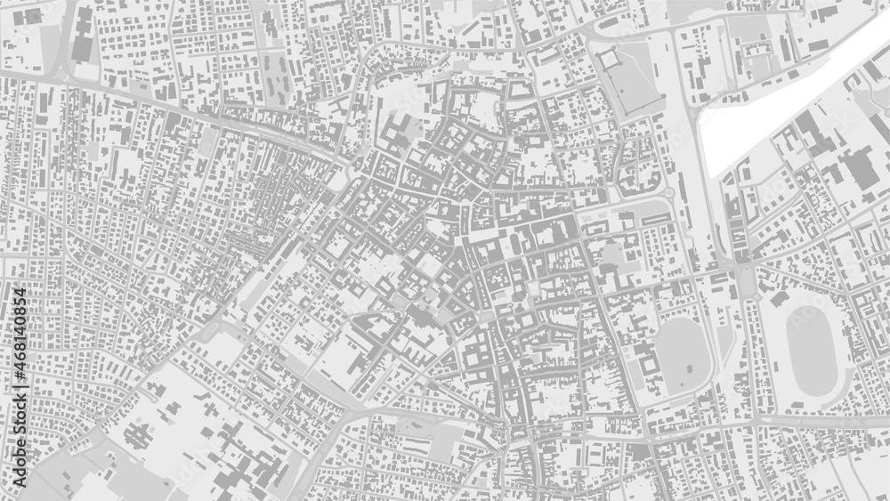 White and light grey Ravenna City area vector background map, streets and water cartography illustration.