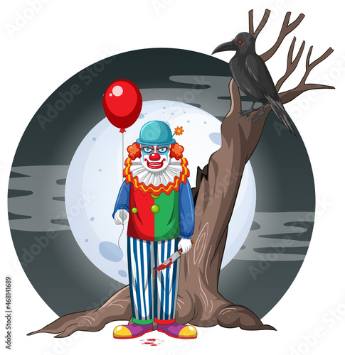 Creepy clowm holding balloon photo