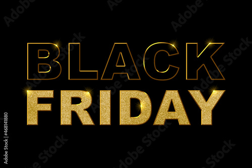 Black Friday Sale banner. Sign in gold and black. Stylish 3D illustration for your bussiness advertising. Template design with copy space.
