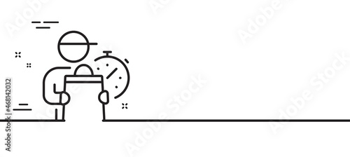 Delivery man line icon. Express courier sign. Order delivery symbol. Minimal line illustration background. Delivery man line icon pattern banner. White web template concept. Vector