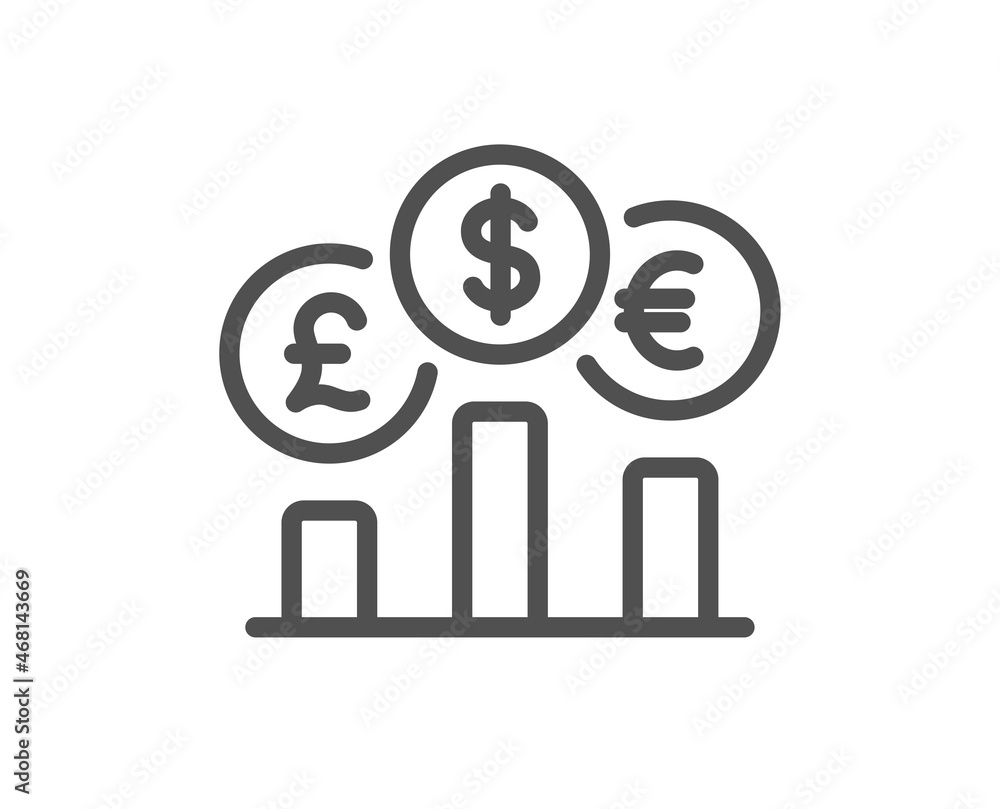 Currency rates line icon. Money exchange sign. Stock trade symbol. Quality design element. Linear style currency rate icon. Editable stroke. Vector Currency rates line icon. Money exchange sign. Stock trade symbol. Quality design element. Linear style currency rate icon. Editable stroke. Vector