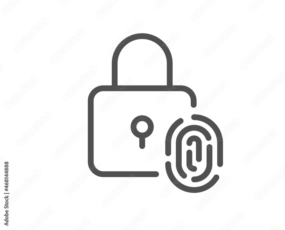 Fingerprint lock line icon. Finger print scan sign. Biometric identity symbol. Quality design element. Linear style fingerprint lock icon. Editable stroke. Vector Fingerprint lock line icon. Finger print scan sign. Biometric identity symbol. Quality design element. Linear style fingerprint lock icon. Editable stroke. Vector