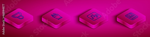 Set Isometric line Medal, Pencil case stationery, Music note, tone and Dossier folder icon. Vector