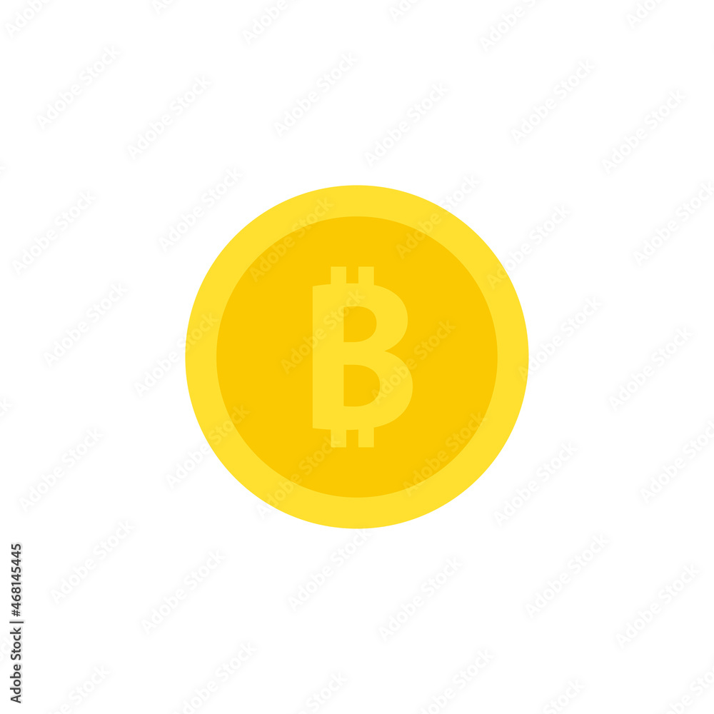 Coin icon with bitcoin. Vector flat illustration isolated on white background. Coin icon with bitcoin. Vector flat illustration isolated on white background.