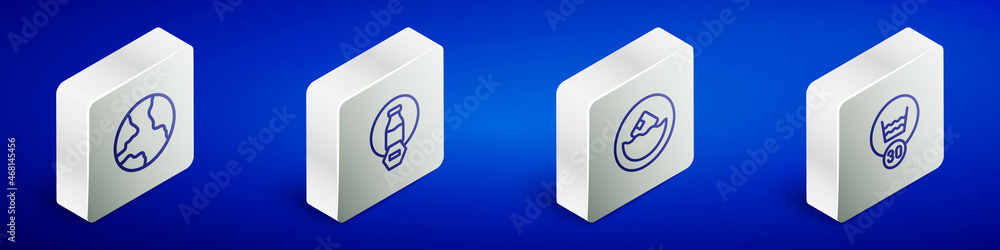 Set Isometric line Worldwide, Lactose free, Carton cardboard box and Temperature wash icon. Vector Set Isometric line Worldwide, Lactose free, Carton cardboard box and Temperature wash icon. Vector