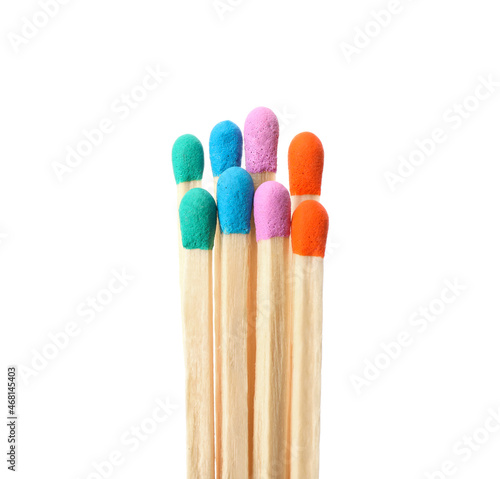Matches with colorful heads on white background