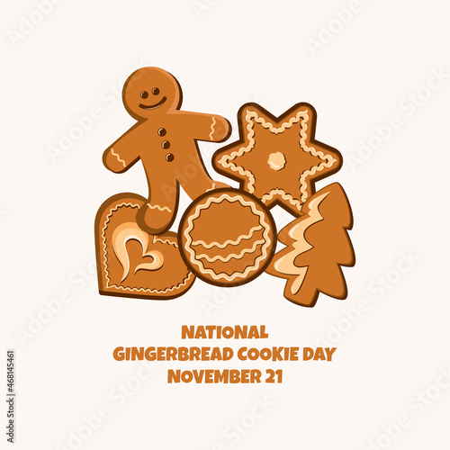 National Gingerbread Cookie Day vector. Christmas decorated gingerbread cookies icon set vector. Gingerbread Cookie Poster, November 21. Important day