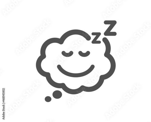 Sleep quality icon. Night rest sign. Comic speech bubble with smile symbol. Classic flat style. Quality design element. Simple sleep icon. Vector