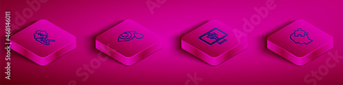 Set Isometric line Man graves funeral sorrow, Tear cry eye, Psychologist online and Solution to the problem icon. Vector
