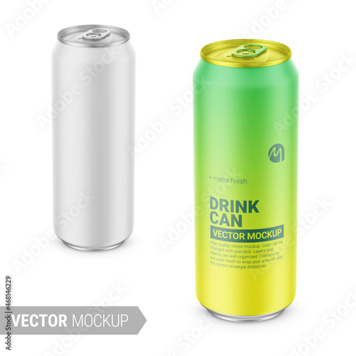 White matte drink can mockup. Vector illustration.