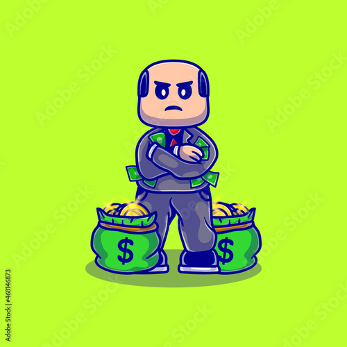 cute illustration of big boss who corrupts money