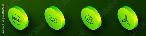 Set Isometric line Skateboard, wheel, and Y-tool icon. Vector