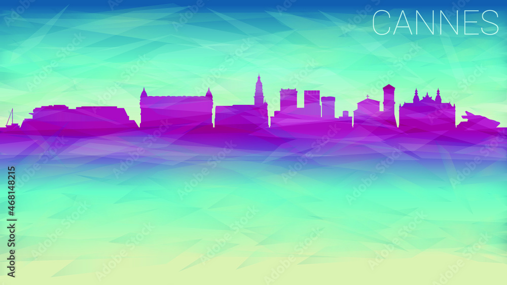 Cannes France Skyline City Vector Silhouette. Broken Glass Abstract  Textured. Banner Background Colorful Shape Composition.