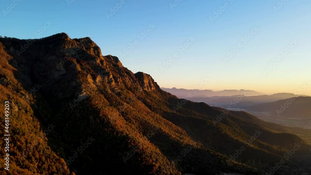Aerial scene with drone of the autumn landscape in Puigsacalm Peak, La Garrotxa, Girona, Spain. 4K UHD Aerial scene with drone of the autumn landscape in Puigsacalm Peak, La Garrotxa, Girona, Spain. 4K UHD
