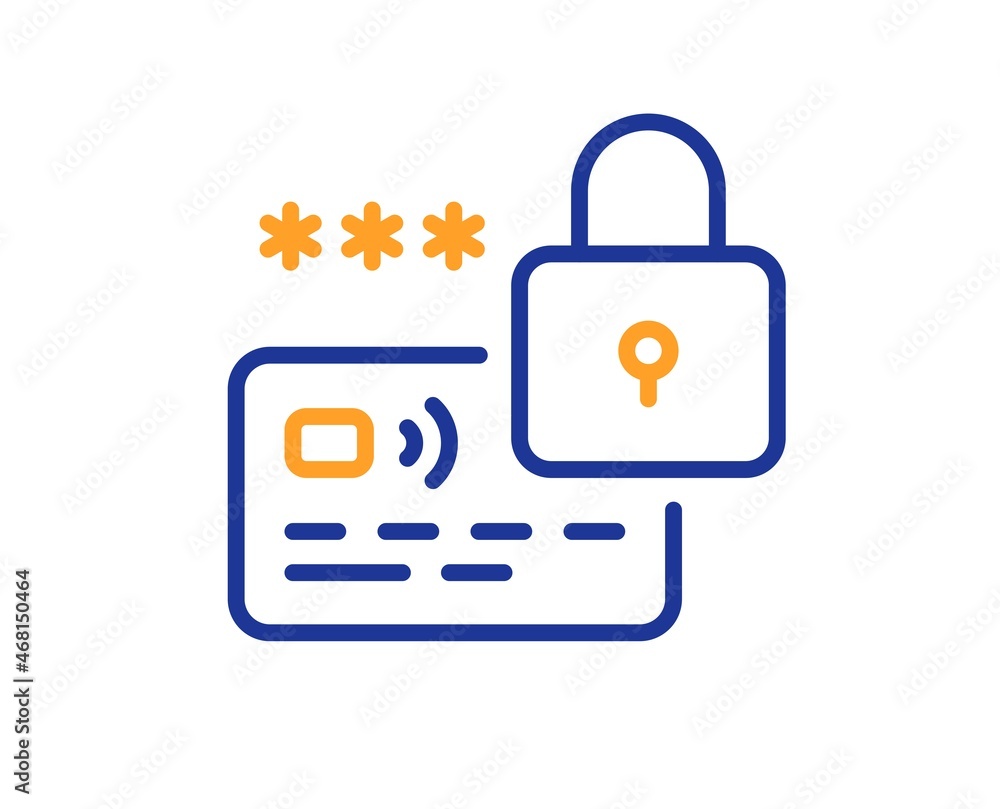 Lock line icon. Protected credit card sign. Password security symbol. Colorful thin line outline concept. Linear style lock icon. Editable stroke. Vector Lock line icon. Protected credit card sign. Password security symbol. Colorful thin line outline concept. Linear style lock icon. Editable stroke. Vector