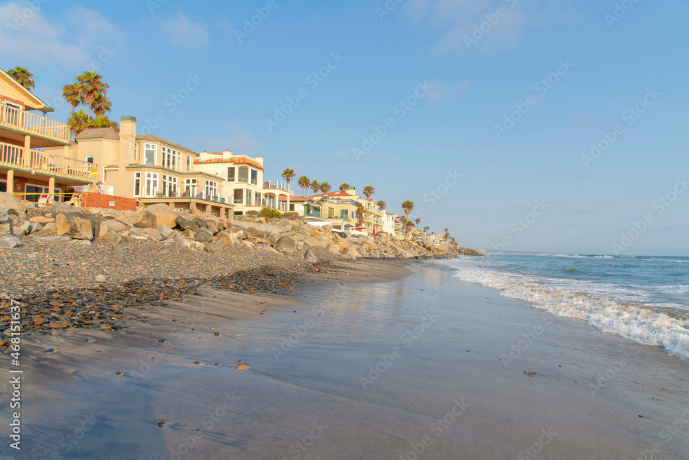 Huge buildings with beach waterfront in Oceanside, California