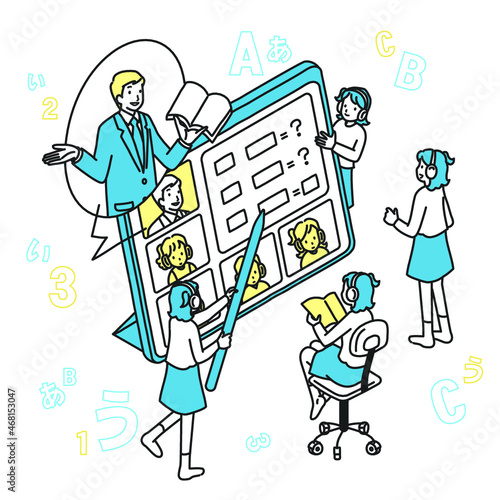 タブレットPCで勉強をする女子小学生