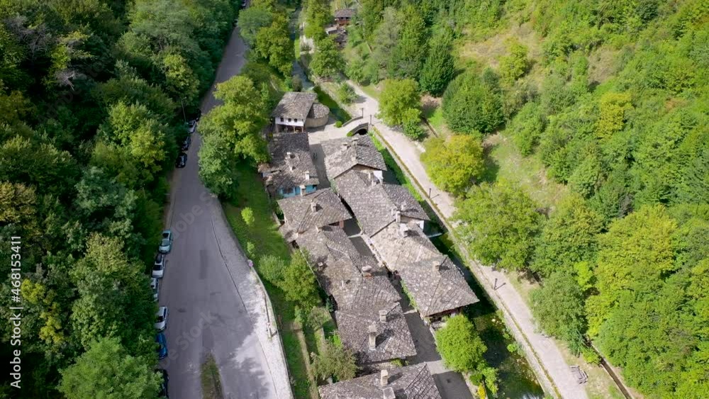 Drone aerial video of Etar open air architectural and ethnographic museum in Bulgaria Drone aerial video of Etar open air architectural and ethnographic museum in Bulgaria