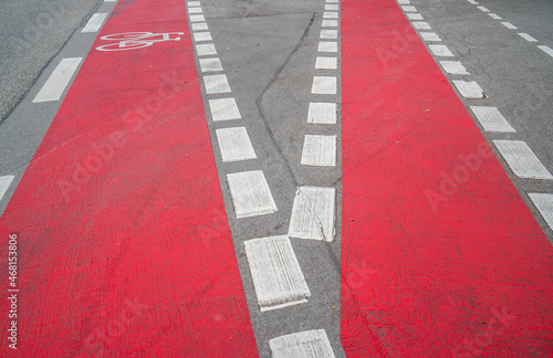 cycle path with red color on street