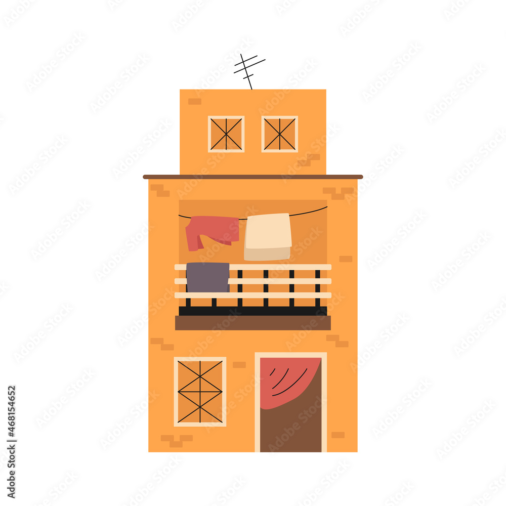 Yellow indian house with clotheslines. Vector poor building clipart. Yellow indian house with clotheslines. Vector poor building clipart.