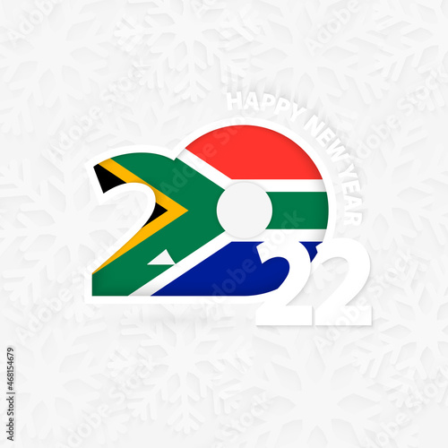Happy New Year 2022 for South Africa on snowflake background.