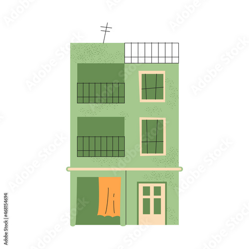 Green indian house. Vector poor building clipart.