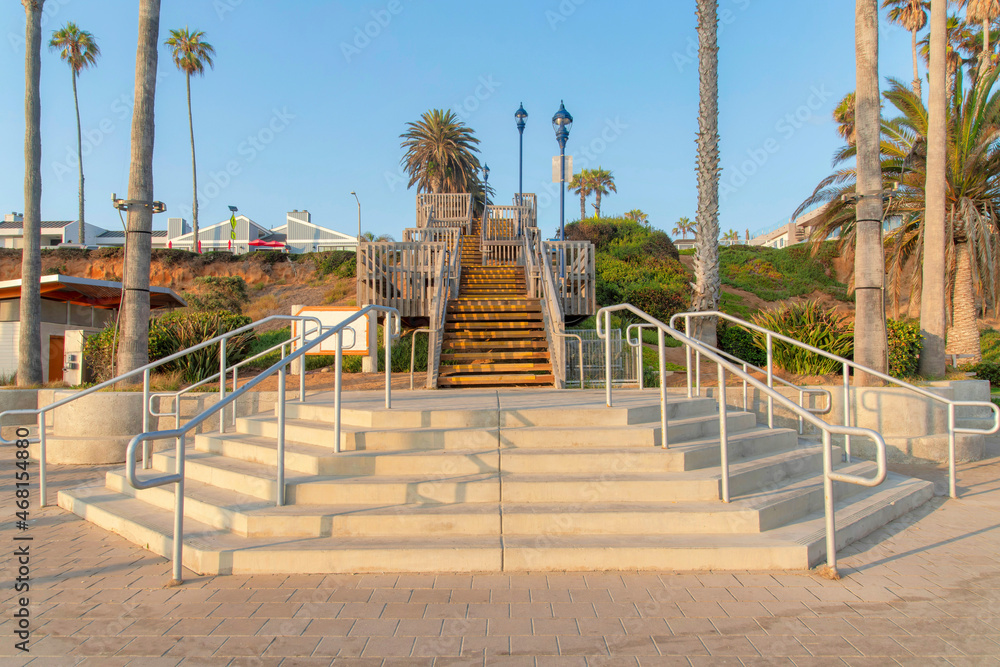 Outdoor stairs with concrete and wooden steps at Oceanside, California Outdoor stairs with concrete and wooden steps at Oceanside, California