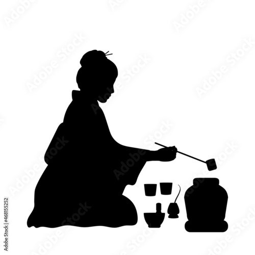 Silhouette tea ceremony. Asian traditions and culture.