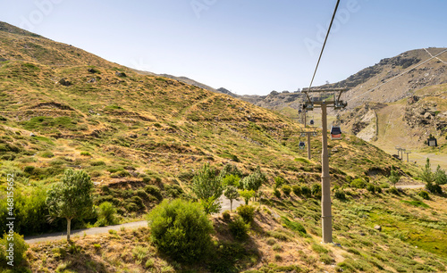 Cable car from ski resort Sierra Nevada through Sierra Nevada National Park, Spain