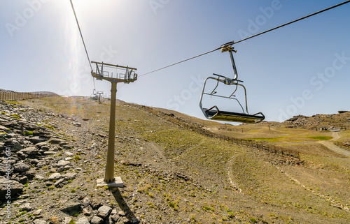 Cable car from ski resort Sierra Nevada through Sierra Nevada National Park, Spain