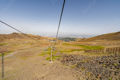 Cable car from ski resort Sierra Nevada through Sierra Nevada National Park, Spain