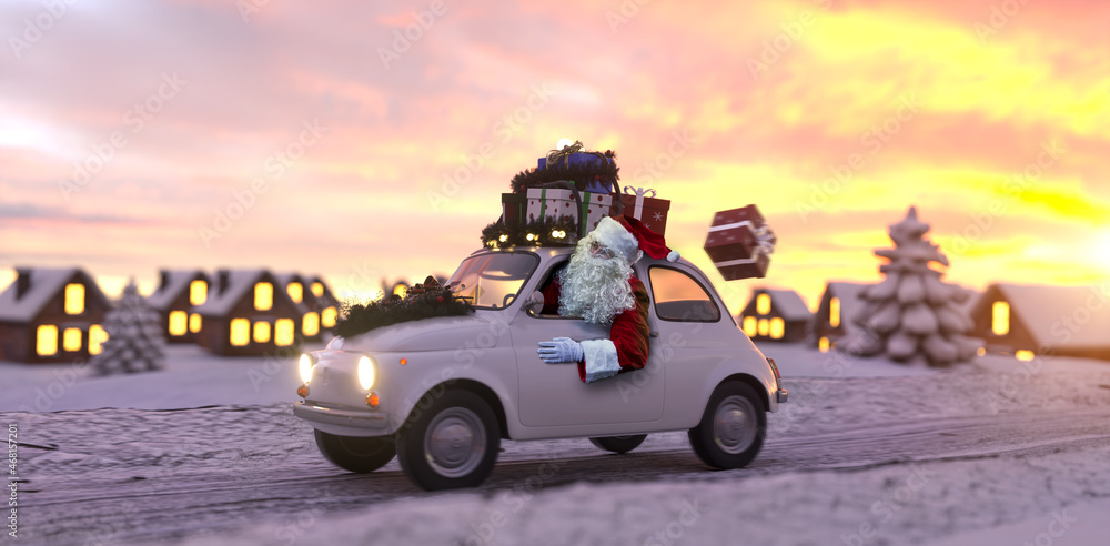 Der Weihnachtsmann kommt und bringt Geschenke! - obrazy, fototapety, plakaty 