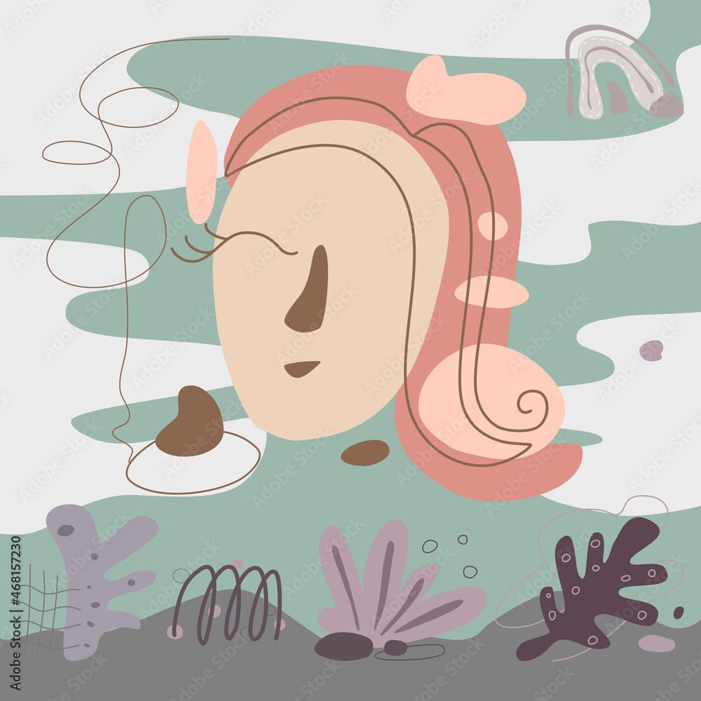 Obraz premium Abstract feminine, doodle style in pastel and vintage tones. Can be adapted for a variety of applications such as T-shirt designs, backgrounds, covers, templates, coffee mugs, card, diy and more 
