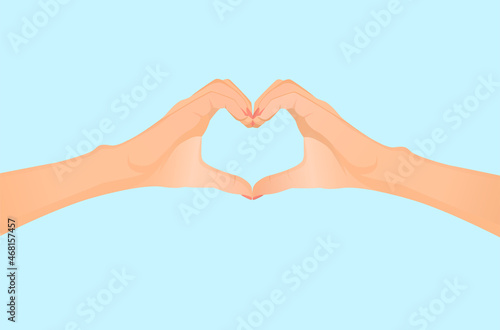 Two hands in the form of a heart on a blue background.  flat illustration for postcard  valentine  love  medicine  coronavirus