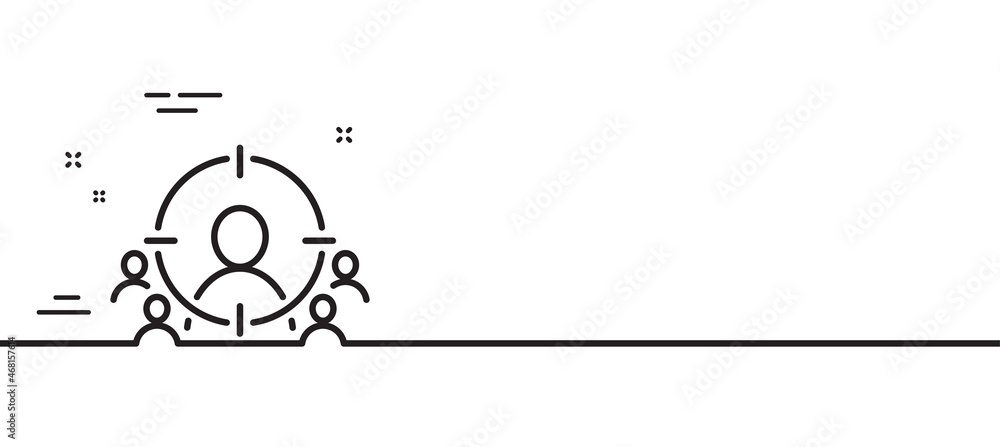 Business targeting line icon. Marketing target strategy symbol. Aim with people sign. Minimal line illustration background. Business targeting line icon pattern banner. Vector Business targeting line icon. Marketing target strategy symbol. Aim with people sign. Minimal line illustration background. Business targeting line icon pattern banner. Vector