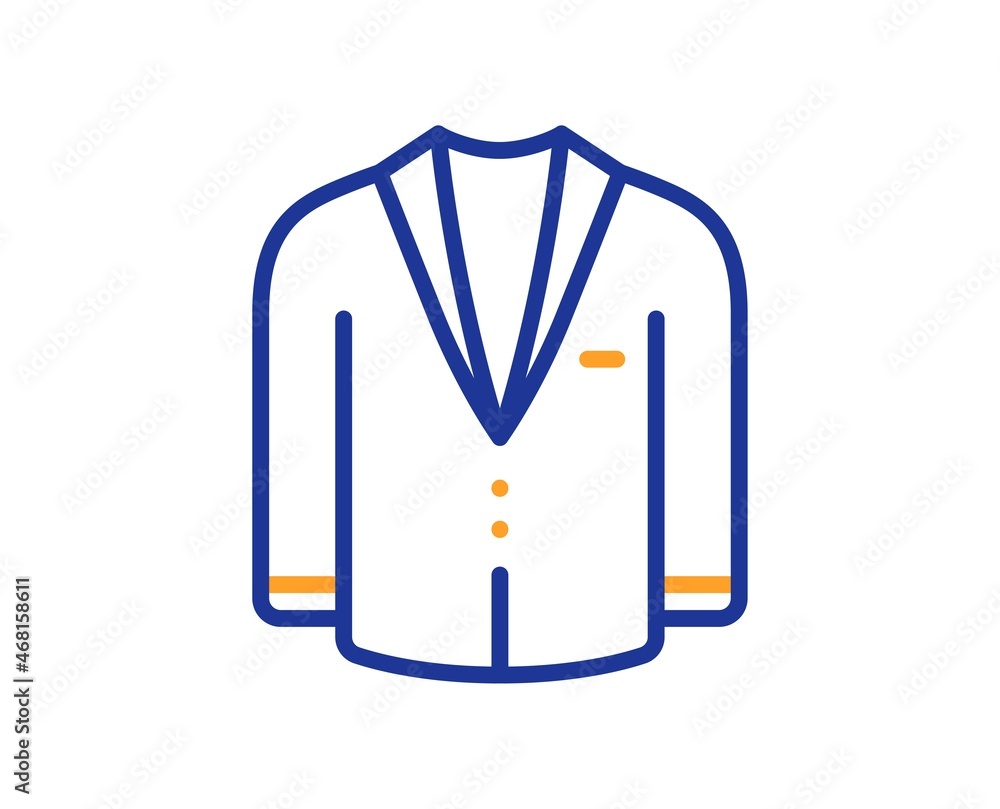 Suit line icon. Menswear clothing sign. Business wear symbol. Colorful thin line outline concept. Linear style suit icon. Editable stroke. Vector Suit line icon. Menswear clothing sign. Business wear symbol. Colorful thin line outline concept. Linear style suit icon. Editable stroke. Vector