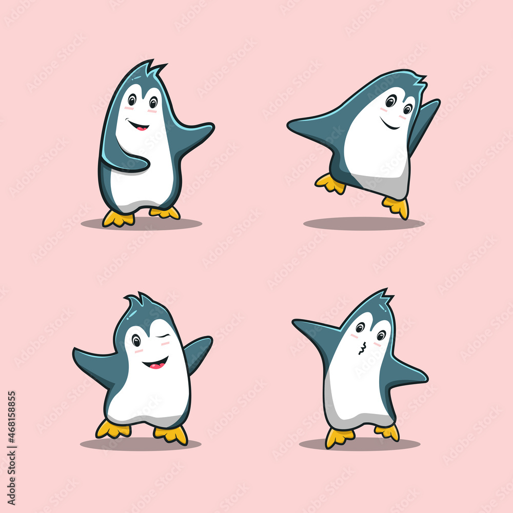 Naklejka premium cute penguin set cartoon