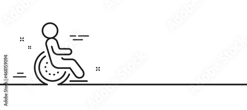 Disability person line icon. Wheelchair user sign. Hotel service symbol. Minimal line illustration background. Disability line icon pattern banner. White web template concept. Vector