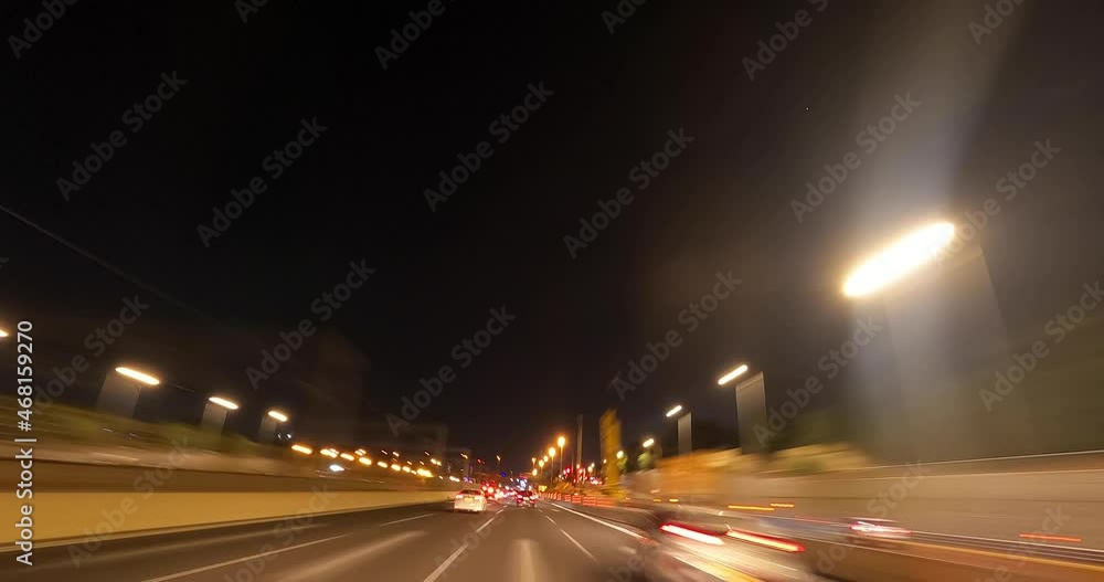 4K.Time lapse Tram fast speed at night at Tel Aviv Highway. High quality 4k footage 4K.Time lapse Tram fast speed at night at Tel Aviv Highway. High quality 4k footage
