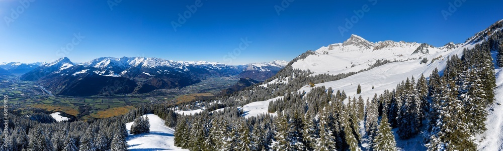 swiss winter mountains ant the rhine valley panorama