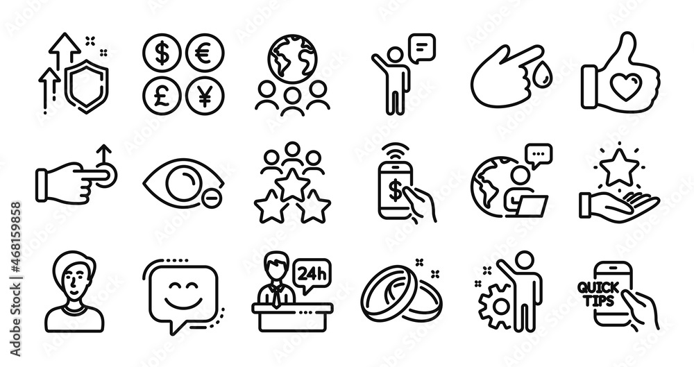 Wedding rings, Drag drop and Agent line icons set. Secure shield and Money currency exchange. Phone payment, Businesswoman person and Reception desk icons. Vector Wedding rings, Drag drop and Agent line icons set. Secure shield and Money currency exchange. Phone payment, Businesswoman person and Reception desk icons. Vector