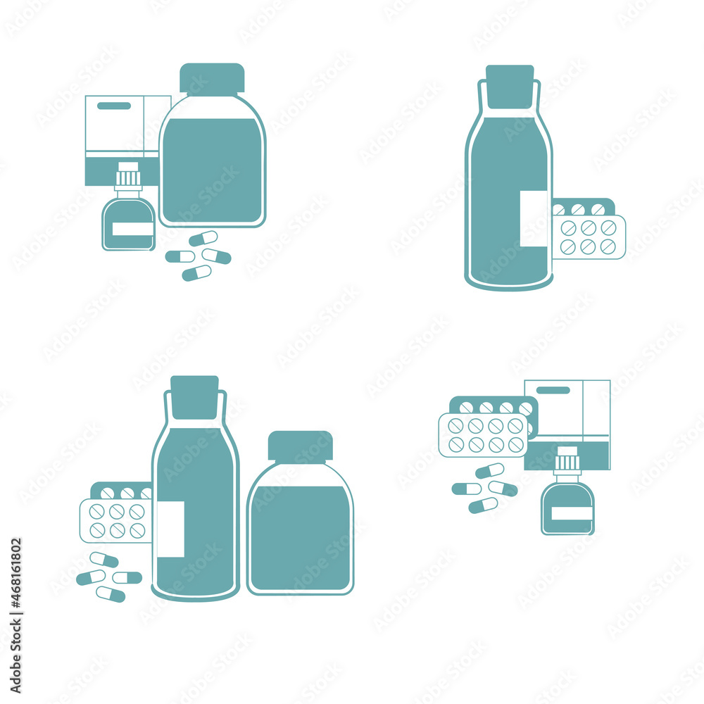 Set pills, medications, isolated on white background. Set pills, medications, isolated on white background.
