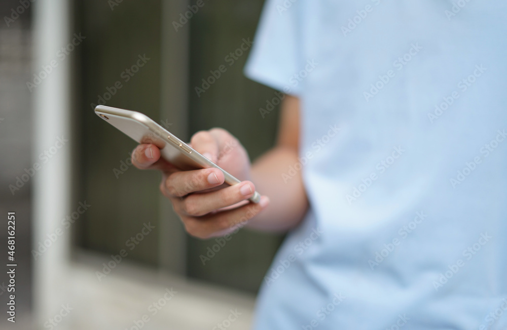 man hands using smartphone (soft focus.), mobile smartphone communication in daily life concept