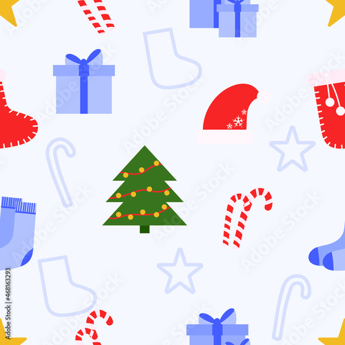 christmas seamless pattern, New Year, tree, gifts, vector illustration