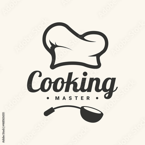 Cooking master logotype with chef hat. Vector illustration logo.