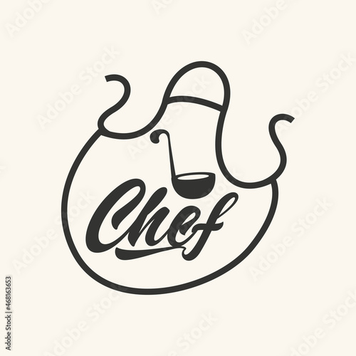 Apron with chef lettering. Cooking logo. Vector illustration logotype for restaurant.