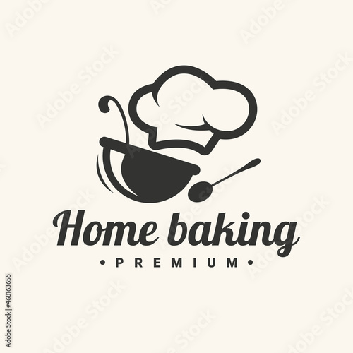 Home baking Cooking logo with chef hat and spoon. Vector illustration.