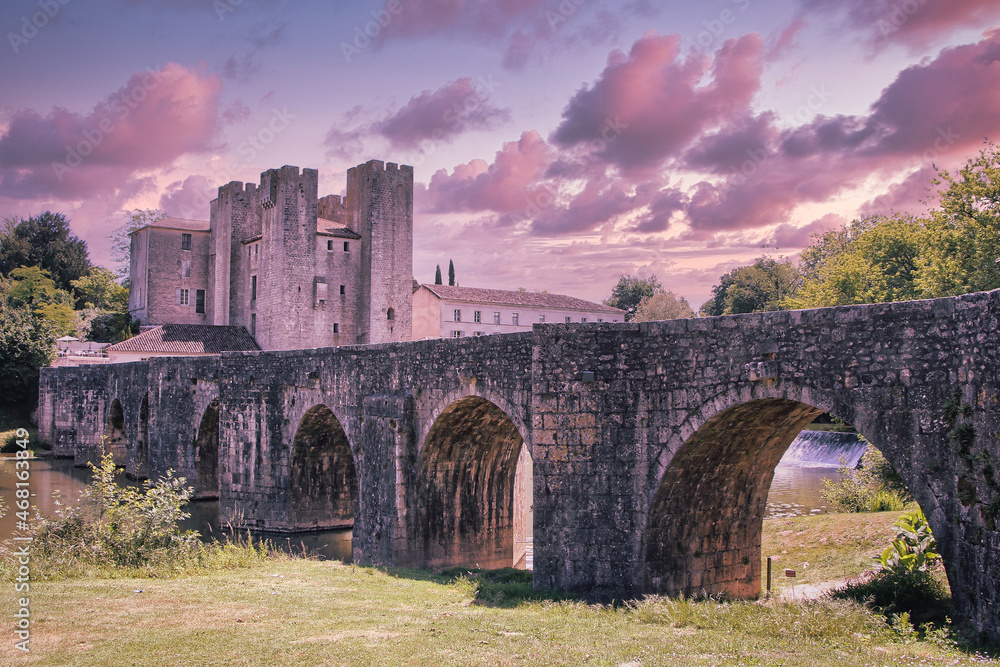 chateau de barbaste, castle, bridge, river, lot et garonne, France